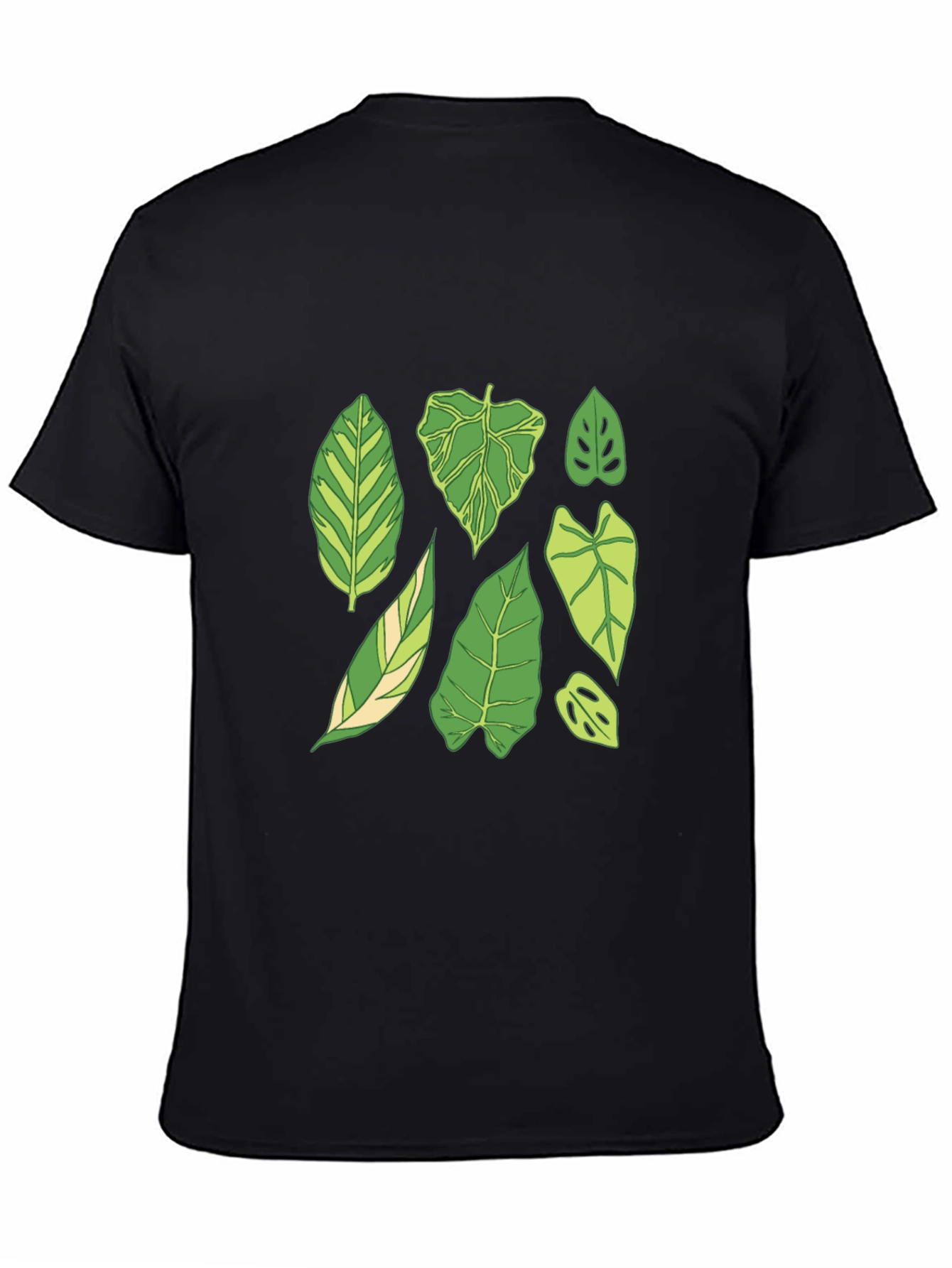 Botanical Leaf Print Black T-Shirt