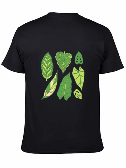 Botanical Leaf Print Black T-Shirt