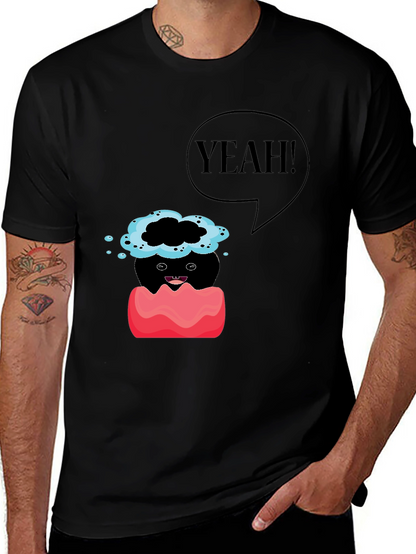 Humorous Yeah! Graphic Print T-Shirt