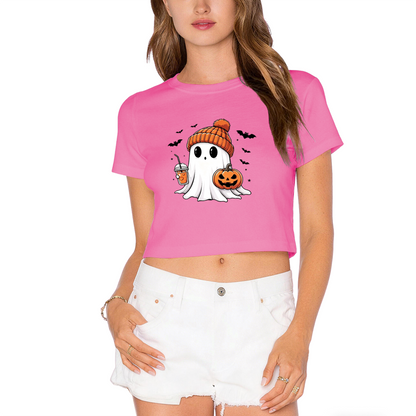 Spooky Cute Ghost Pumpkin Fall Halloween Christmas Crop Top