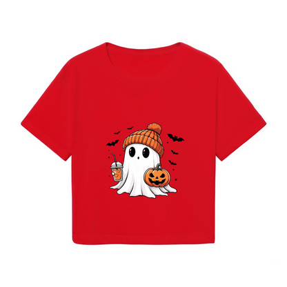 Spooky Cute Ghost Pumpkin Fall Halloween Christmas Crop Top