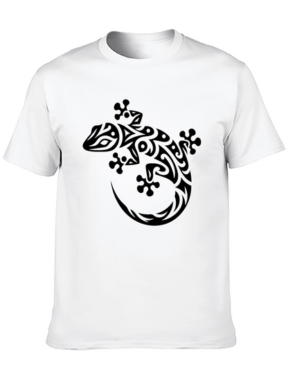 Tribal Gecko Graphic Print Black T-Shirt
