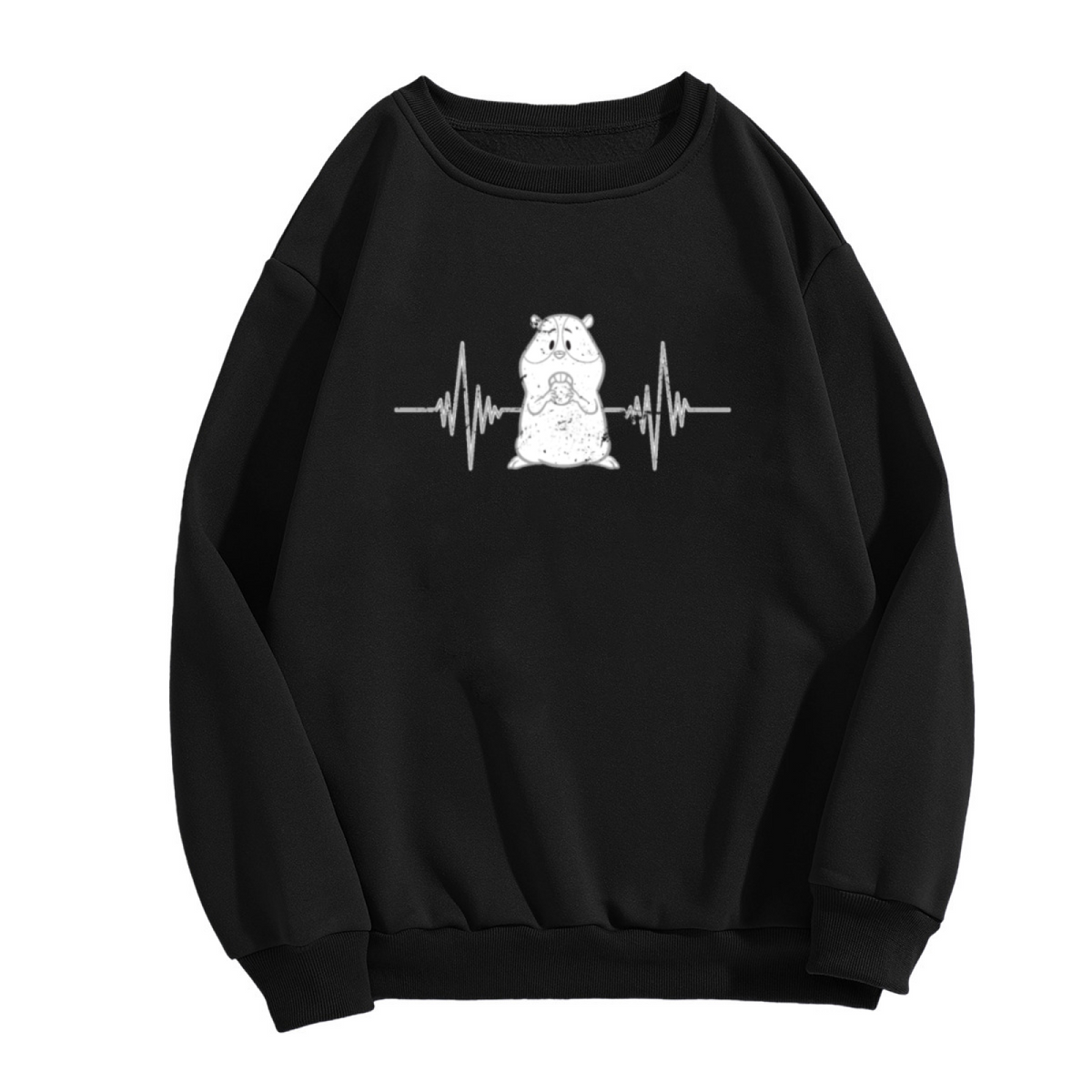 Hamster Heartbeat Sweatshirt - Cute Hamster ECG Line Crewneck, Small Pet Lover Pullover, Kawaii Rodent Gift Sweatshirt, Cozy Critter Top