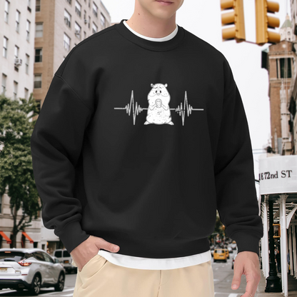 Hamster Heartbeat Sweatshirt - Cute Hamster ECG Line Crewneck, Small Pet Lover Pullover, Kawaii Rodent Gift Sweatshirt, Cozy Critter Top