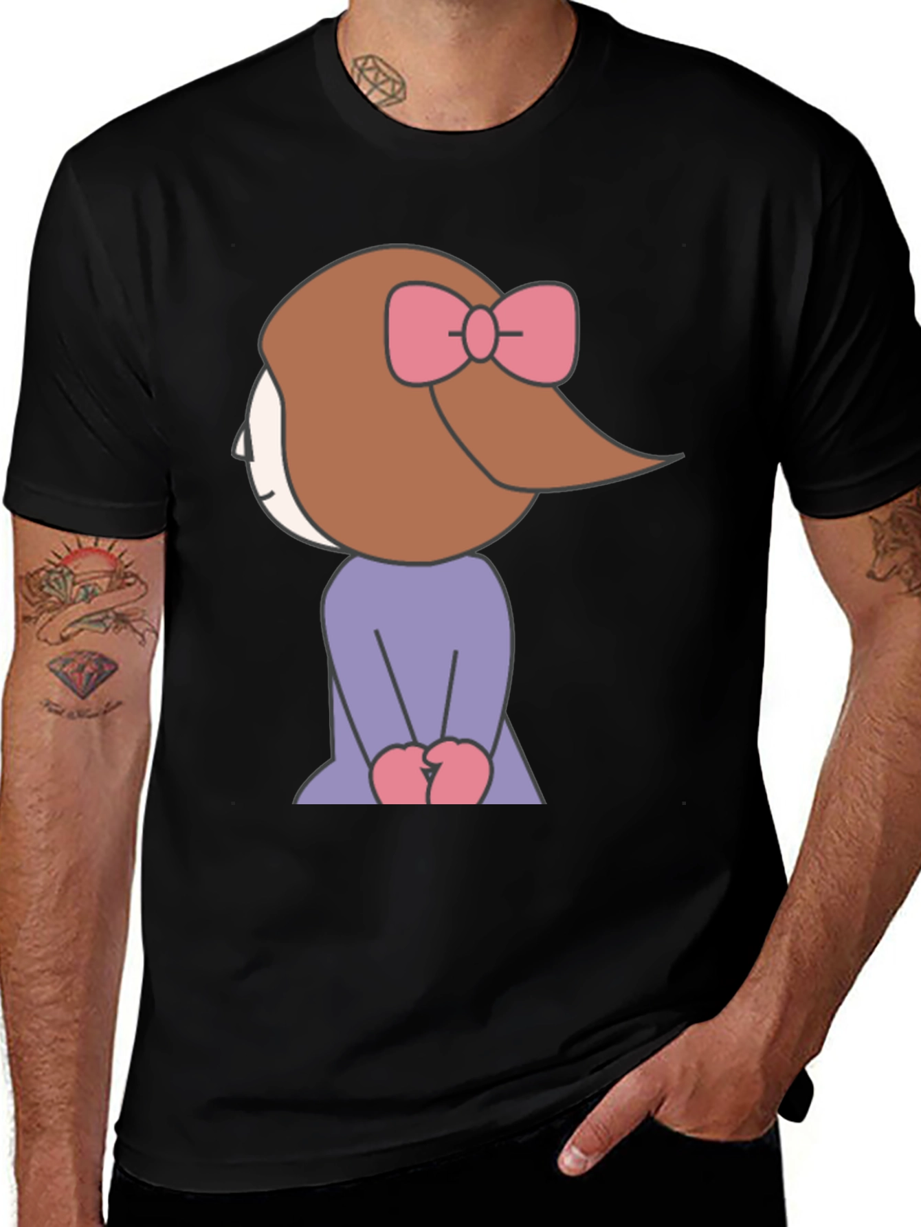 Cartoon Girl Graphic Tee - Black Unisex T-Shirt