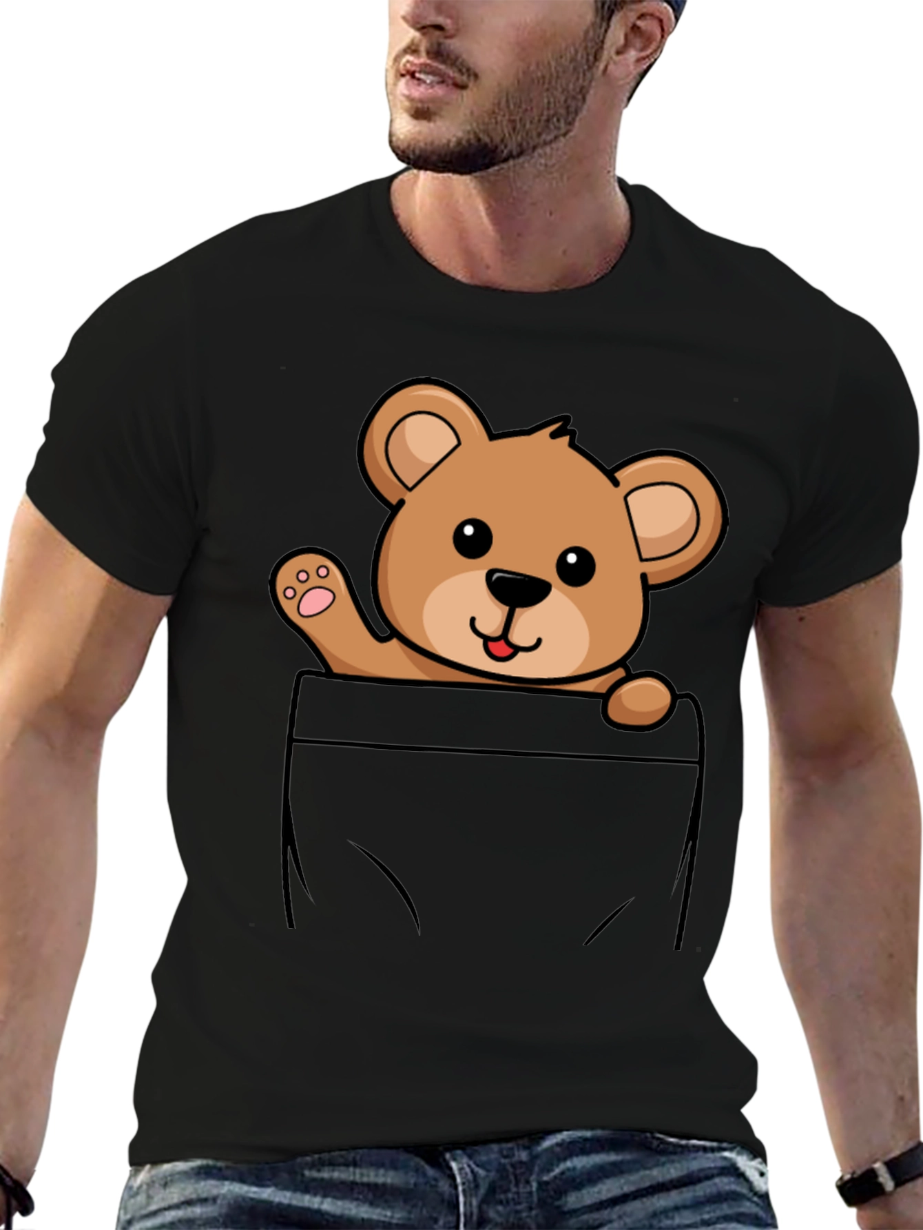 Cute Teddy Bear Pocket T-Shirt