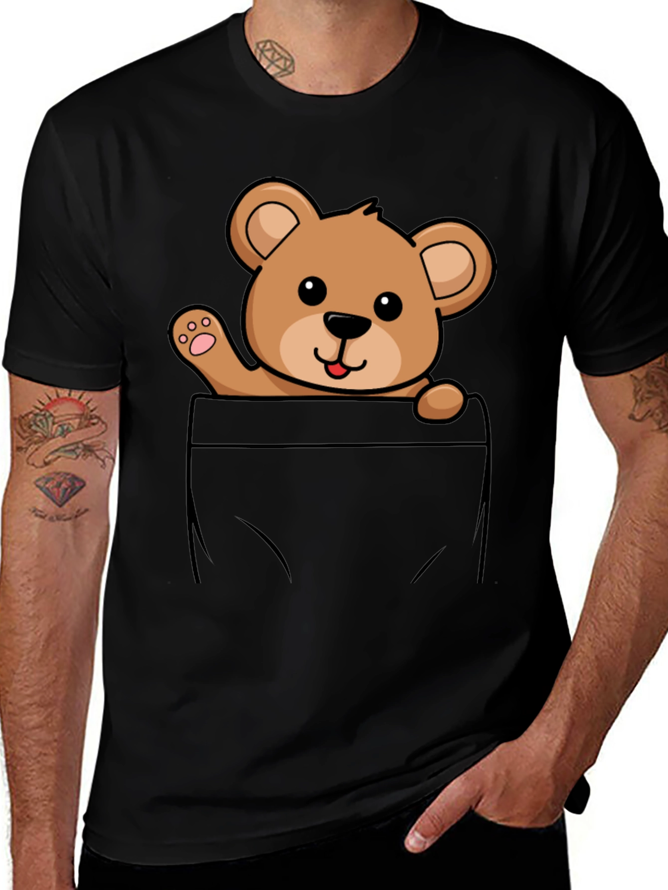 Cute Teddy Bear Pocket T-Shirt