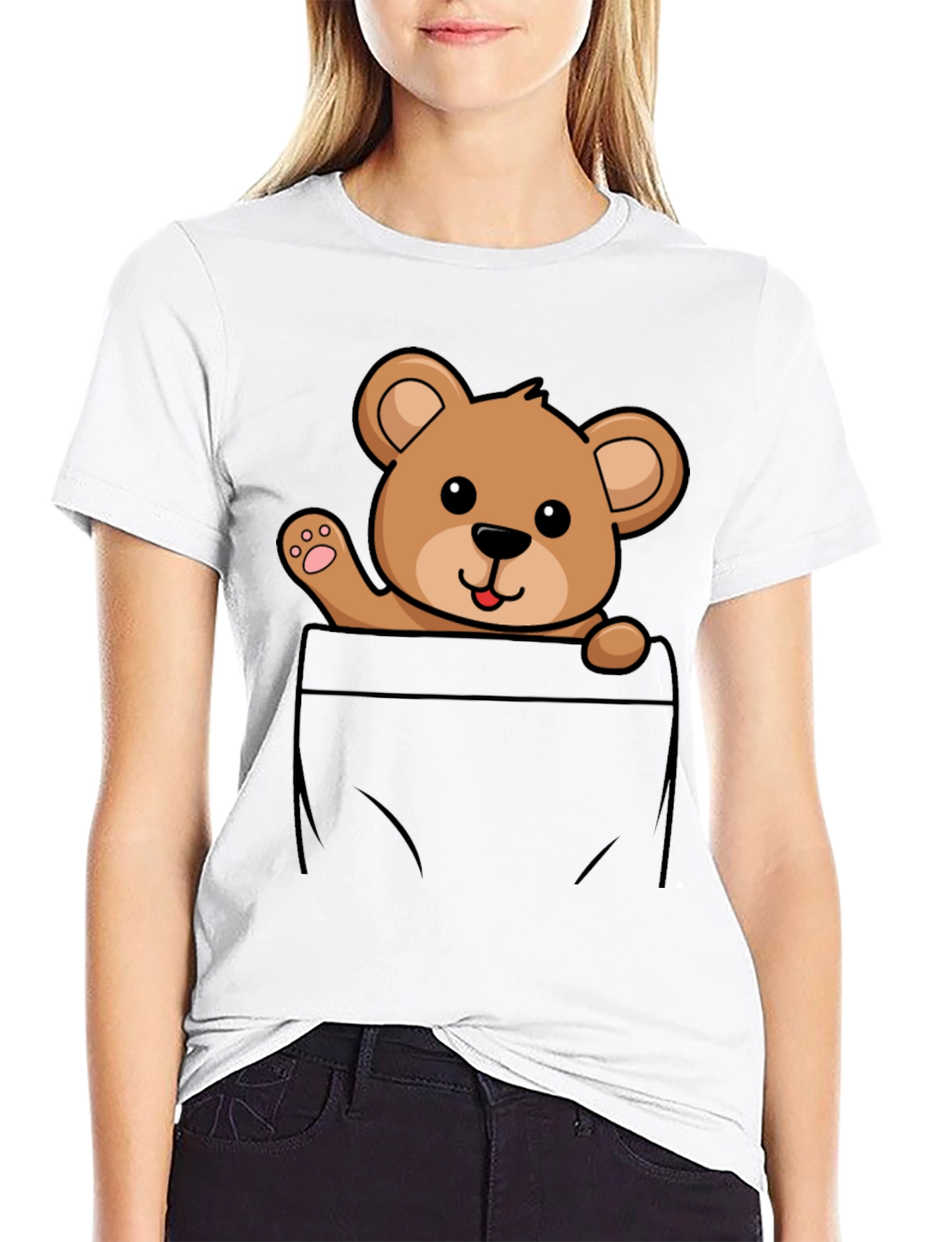 Cute Teddy Bear Pocket T-Shirt