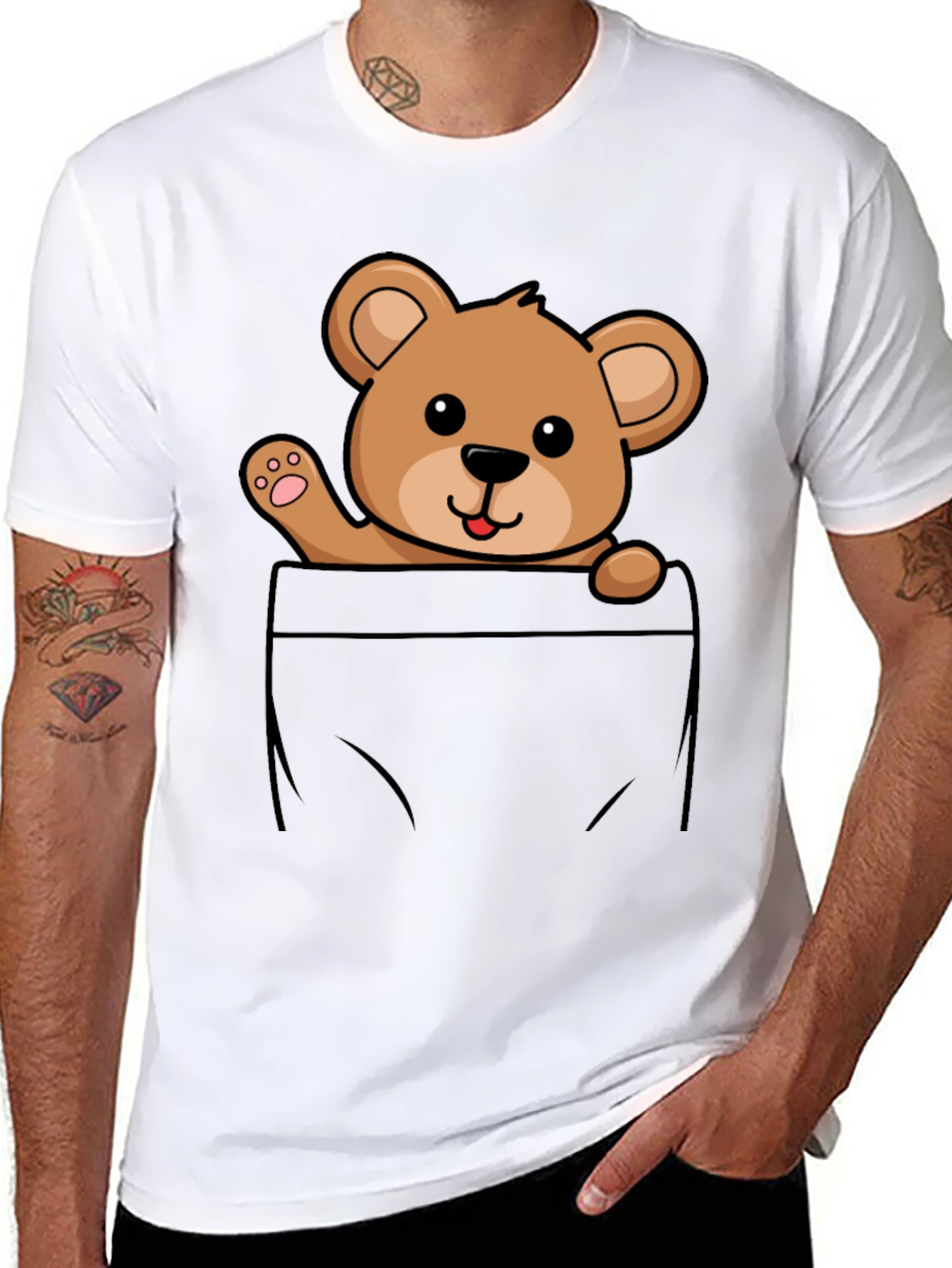 Cute Teddy Bear Pocket T-Shirt