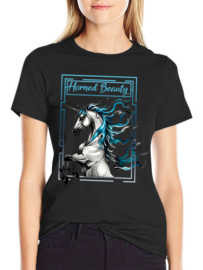 Horned Beauty Graphic Tee - Black Cotton