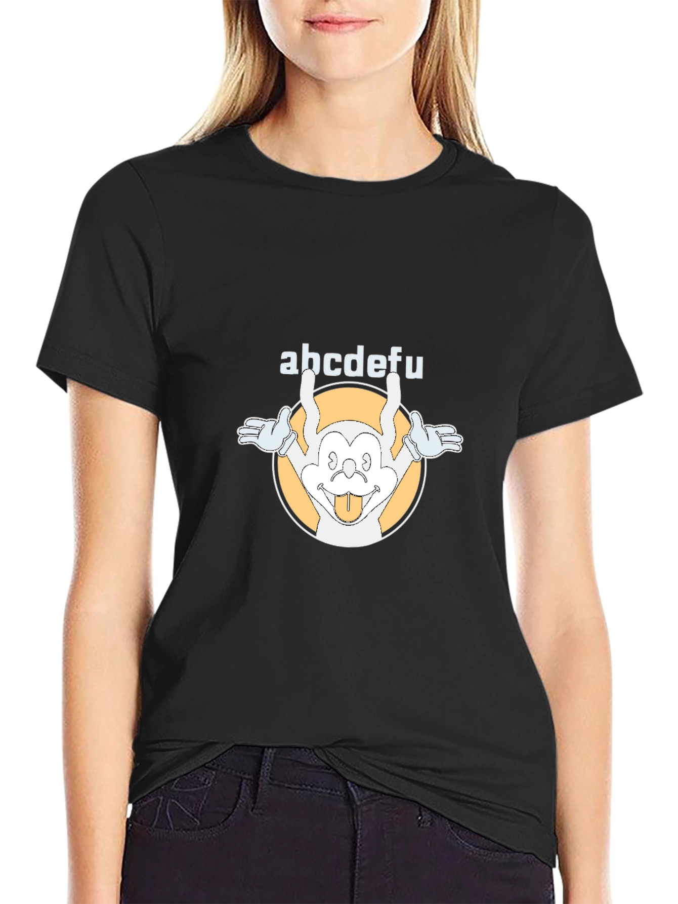 Funny abcdefu Cartoon Graphic Tee - Black
