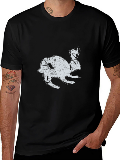 Black T-Shirt with Distressed Rabbit Graphic