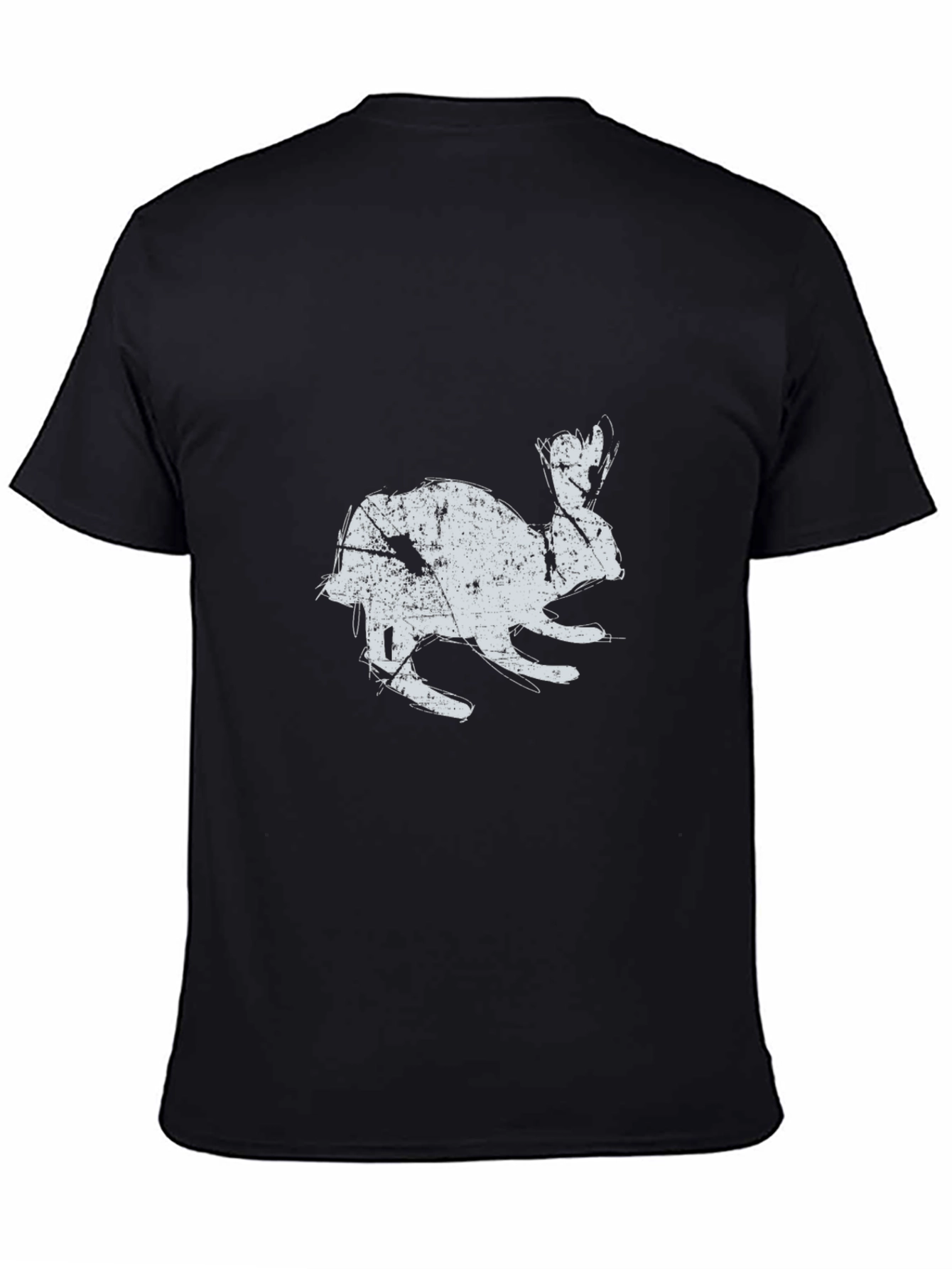 Black T-Shirt with Distressed Rabbit Graphic
