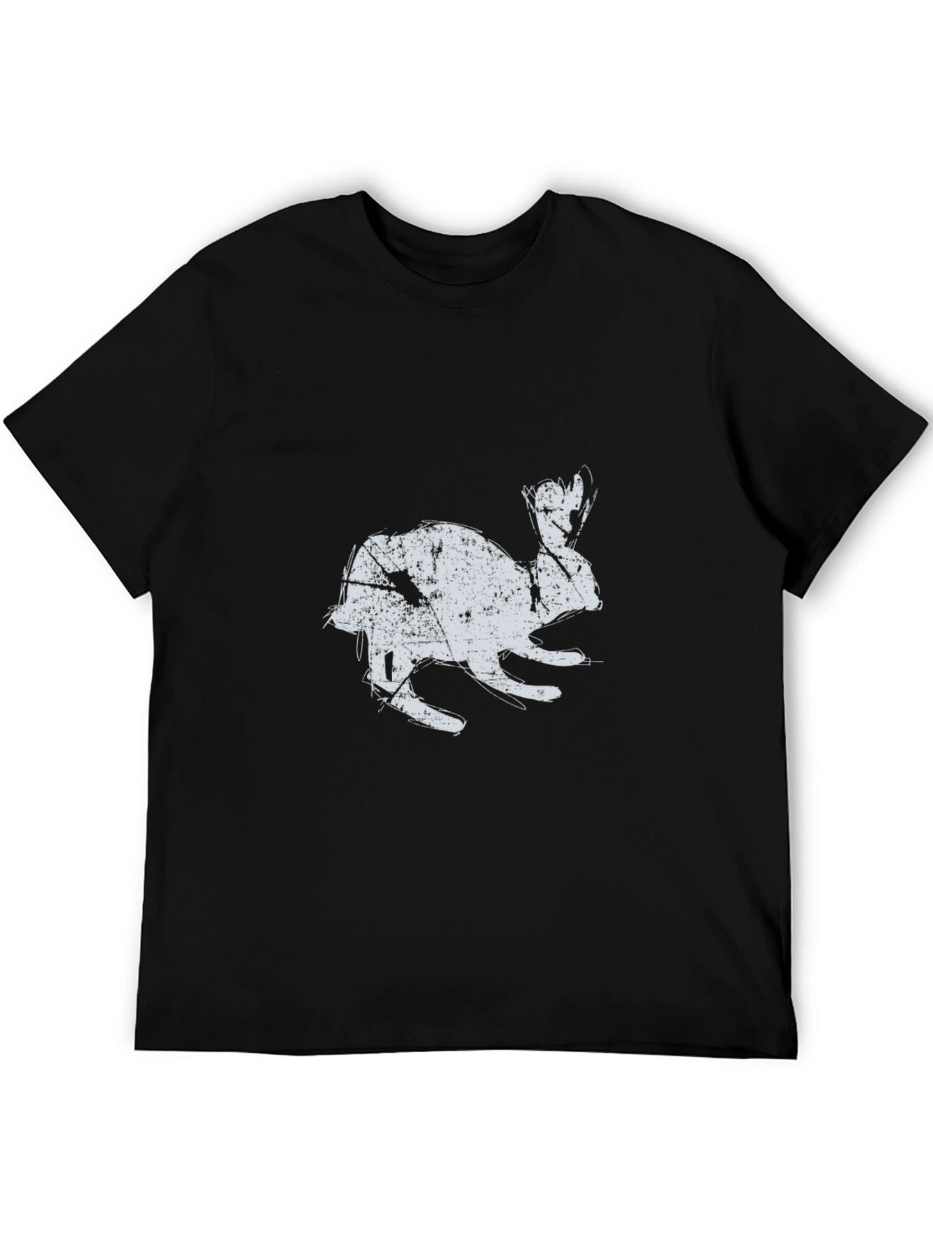 Black T-Shirt with Distressed Rabbit Graphic
