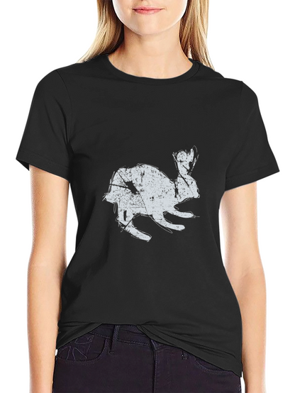 Black T-Shirt with Distressed Rabbit Graphic