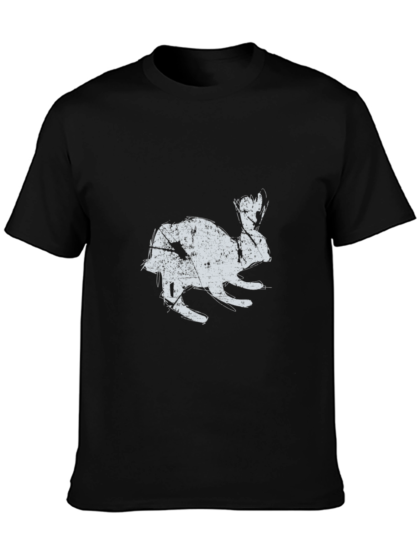 Black T-Shirt with Distressed Rabbit Graphic