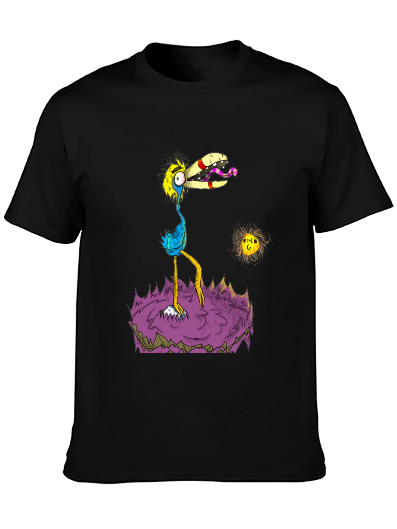 Cartoon Bird Graphic Black T-Shirt