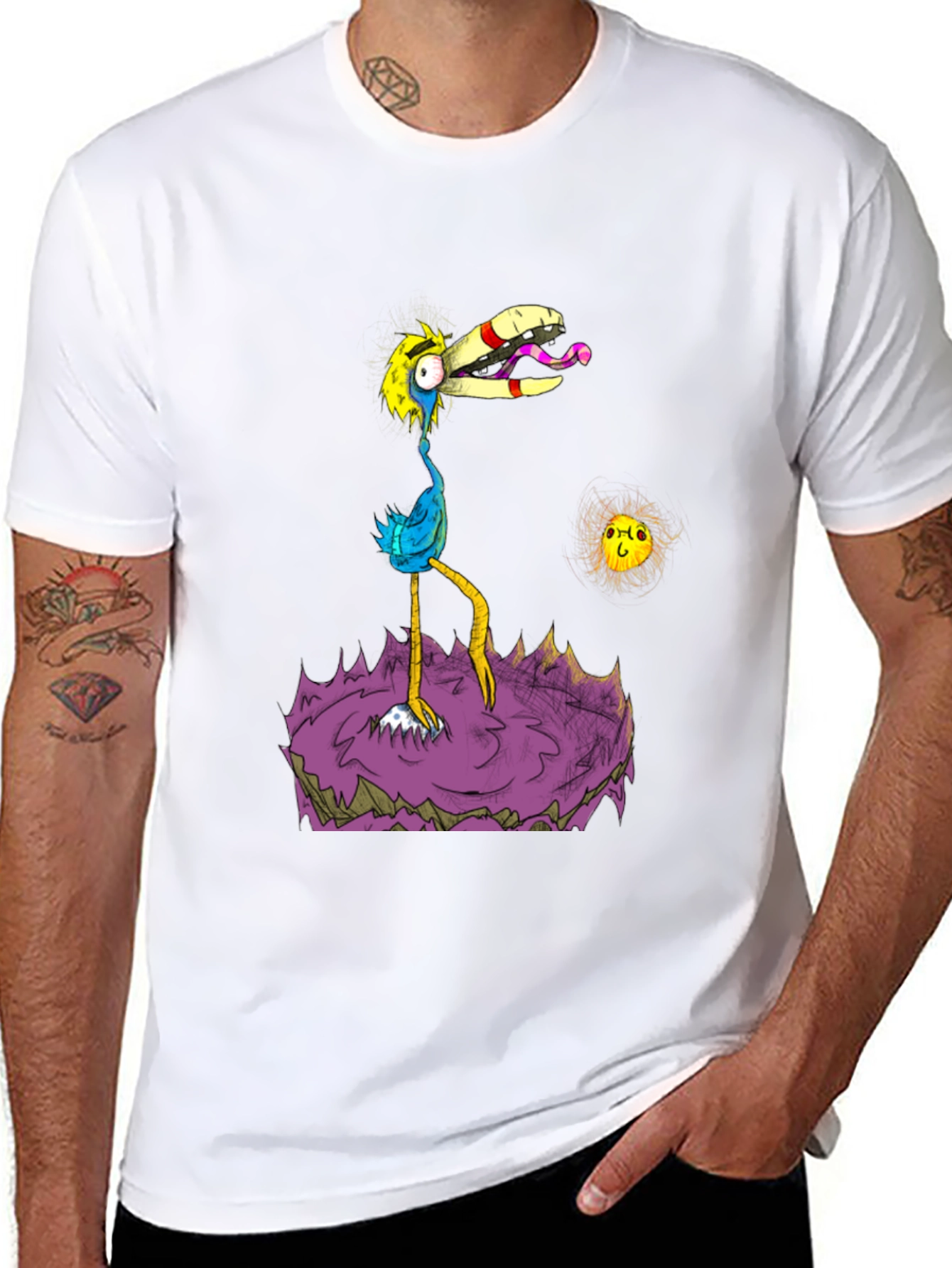 Cartoon Bird Graphic Black T-Shirt
