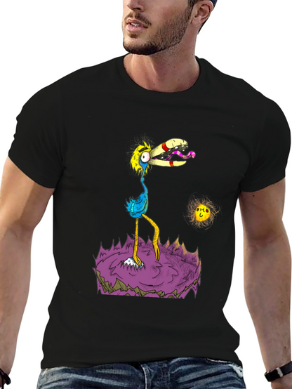 Cartoon Bird Graphic Black T-Shirt