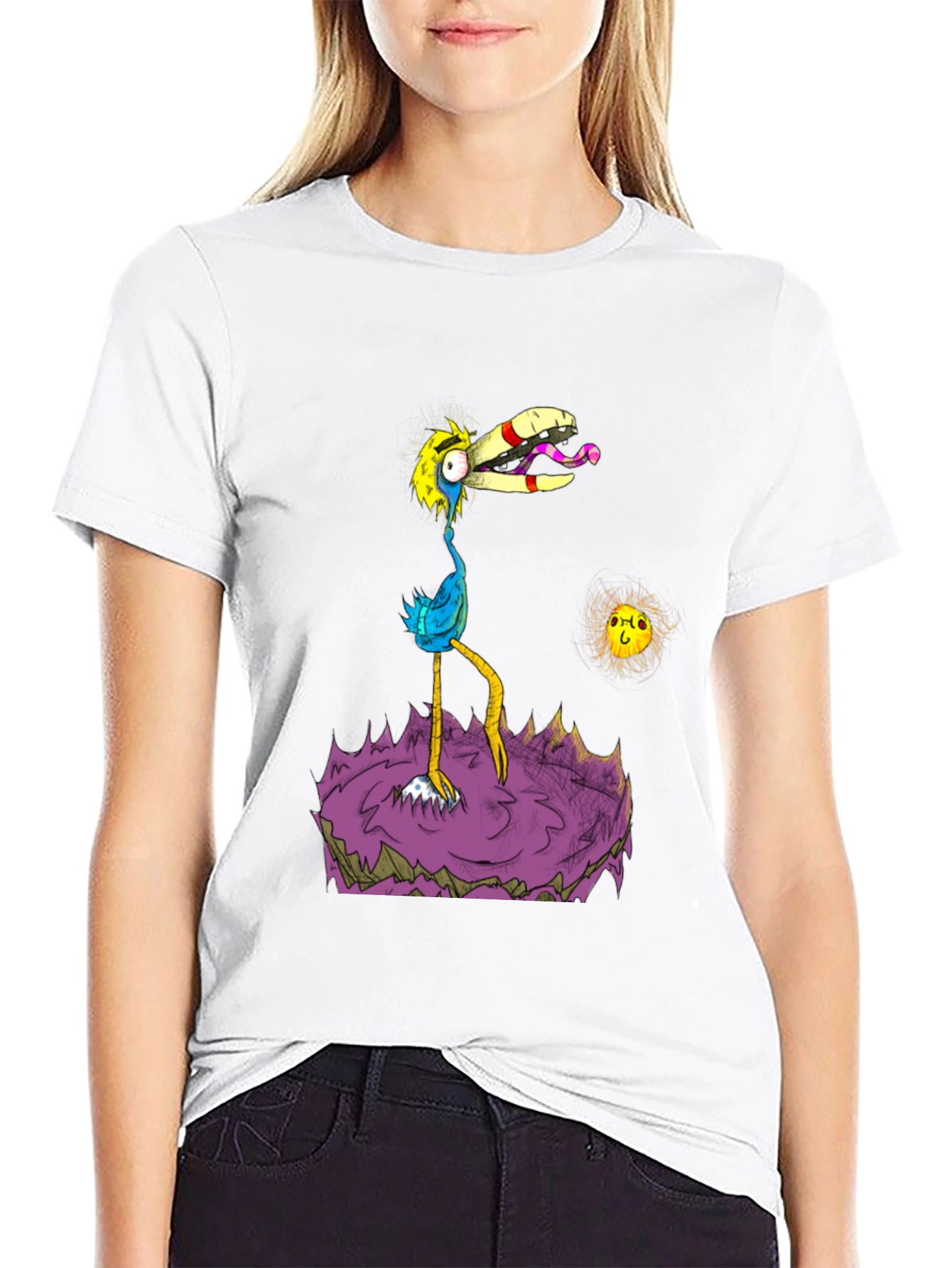 Cartoon Bird Graphic Black T-Shirt