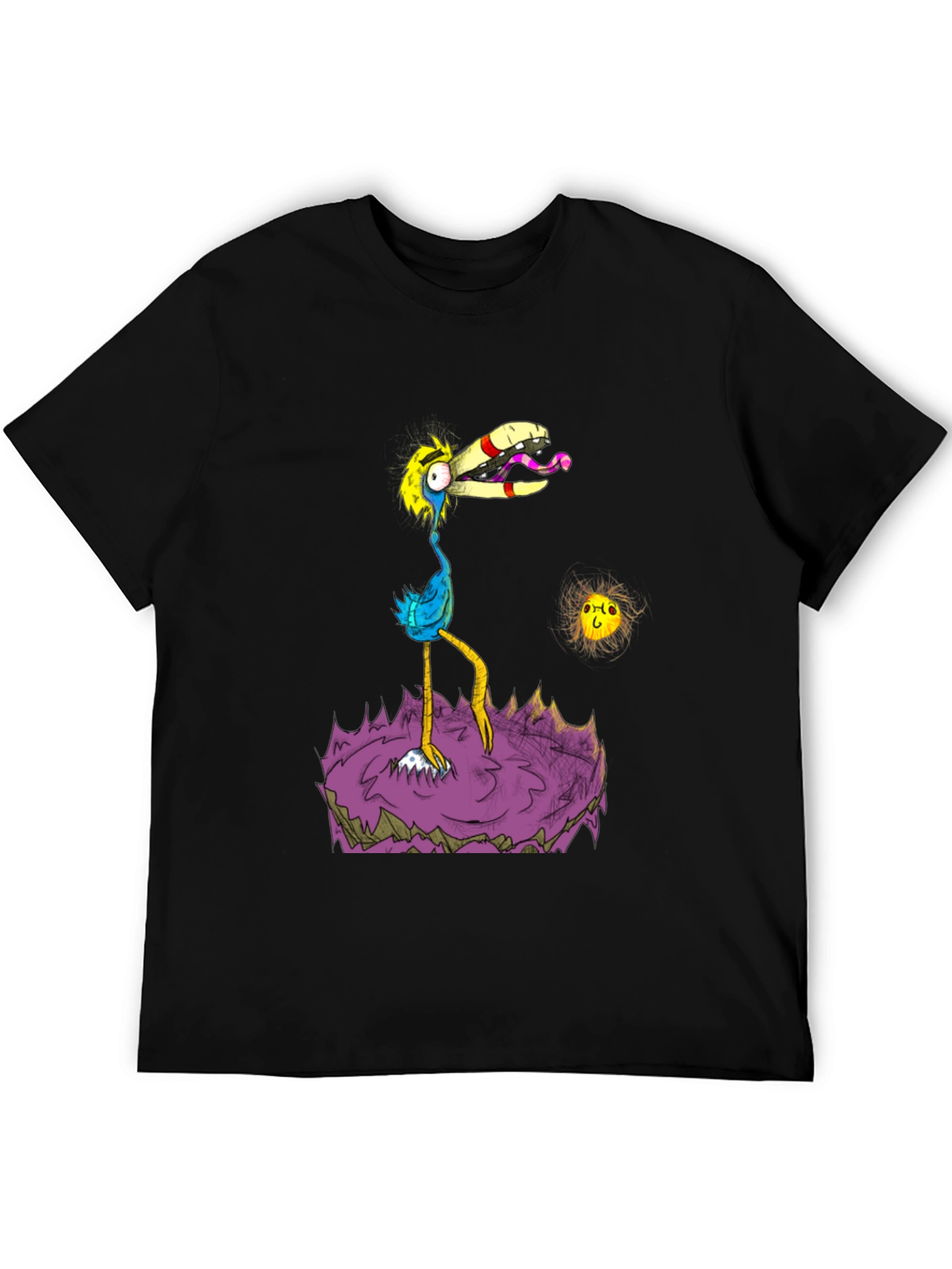 Cartoon Bird Graphic Black T-Shirt