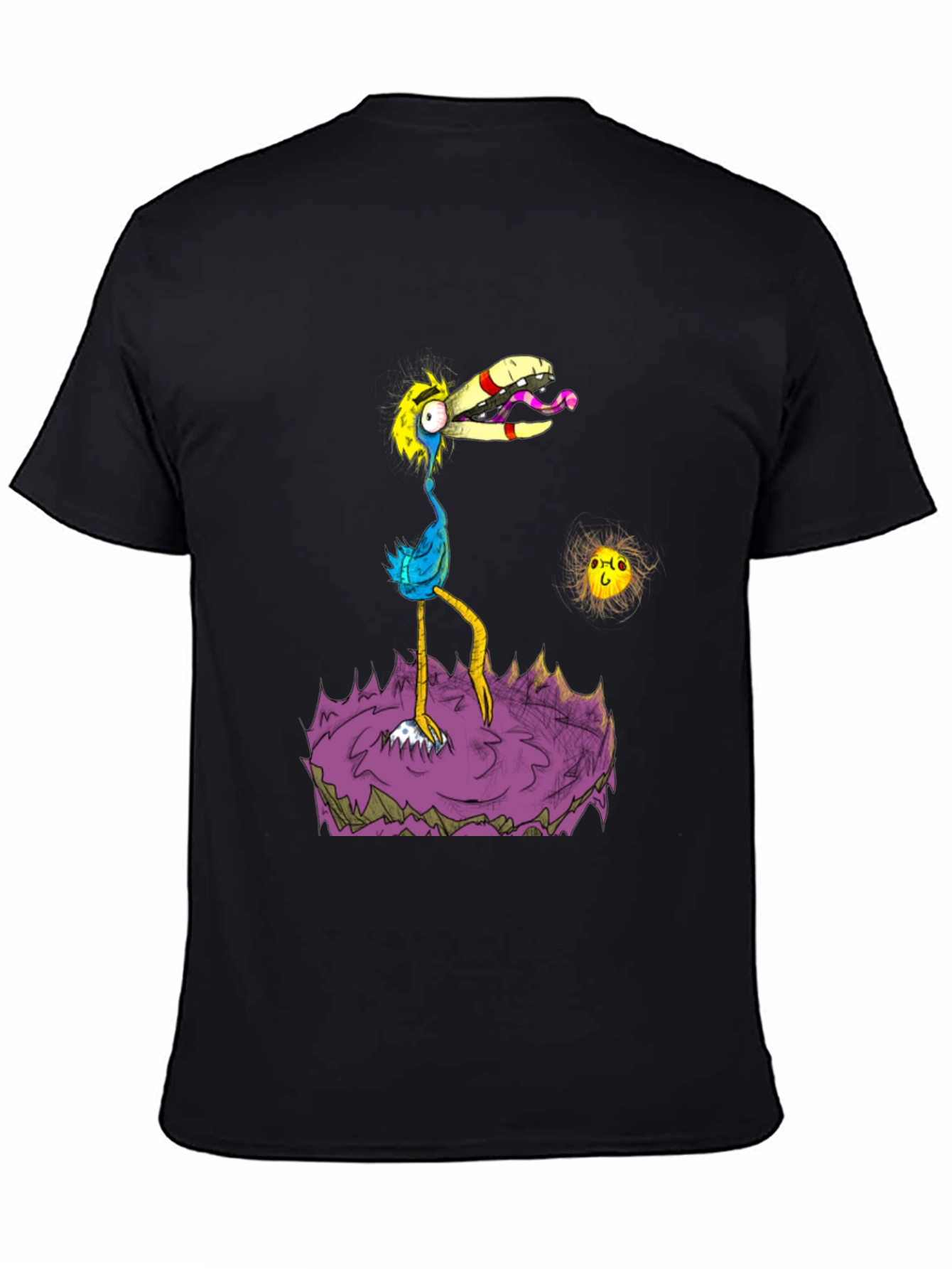 Cartoon Bird Graphic Black T-Shirt