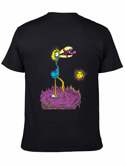 Cartoon Bird Graphic Black T-Shirt