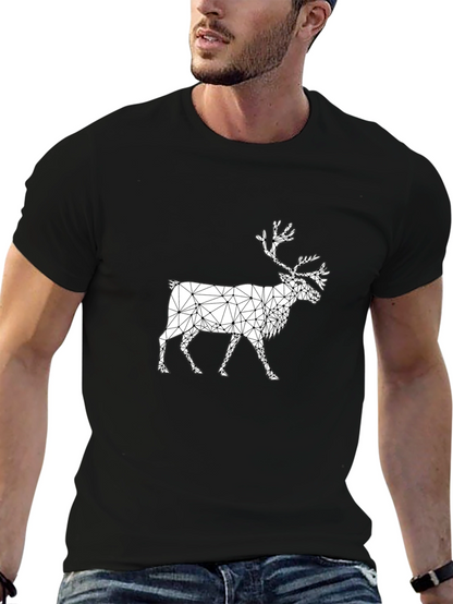 Geometric Reindeer Graphic Tee - Black