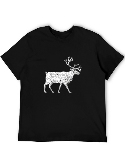 Geometric Reindeer Graphic Tee - Black