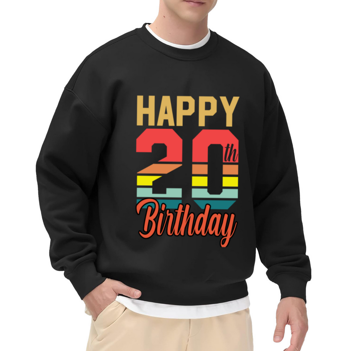 Happy 20th Birthday Crewneck Sweatshirt - Retro Vintage Birthday Gift Pullover