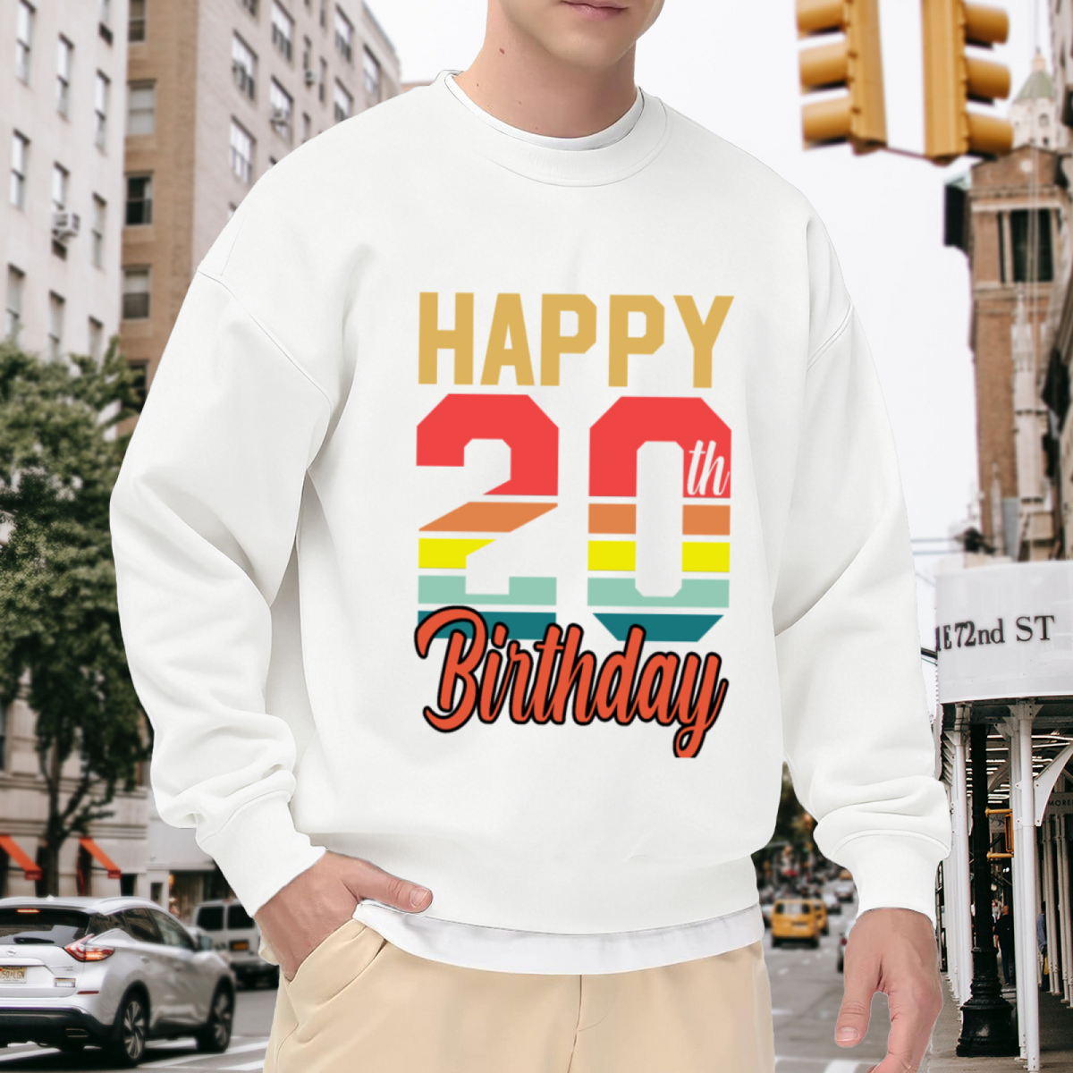 Happy 20th Birthday Crewneck Sweatshirt - Retro Vintage Birthday Gift Pullover