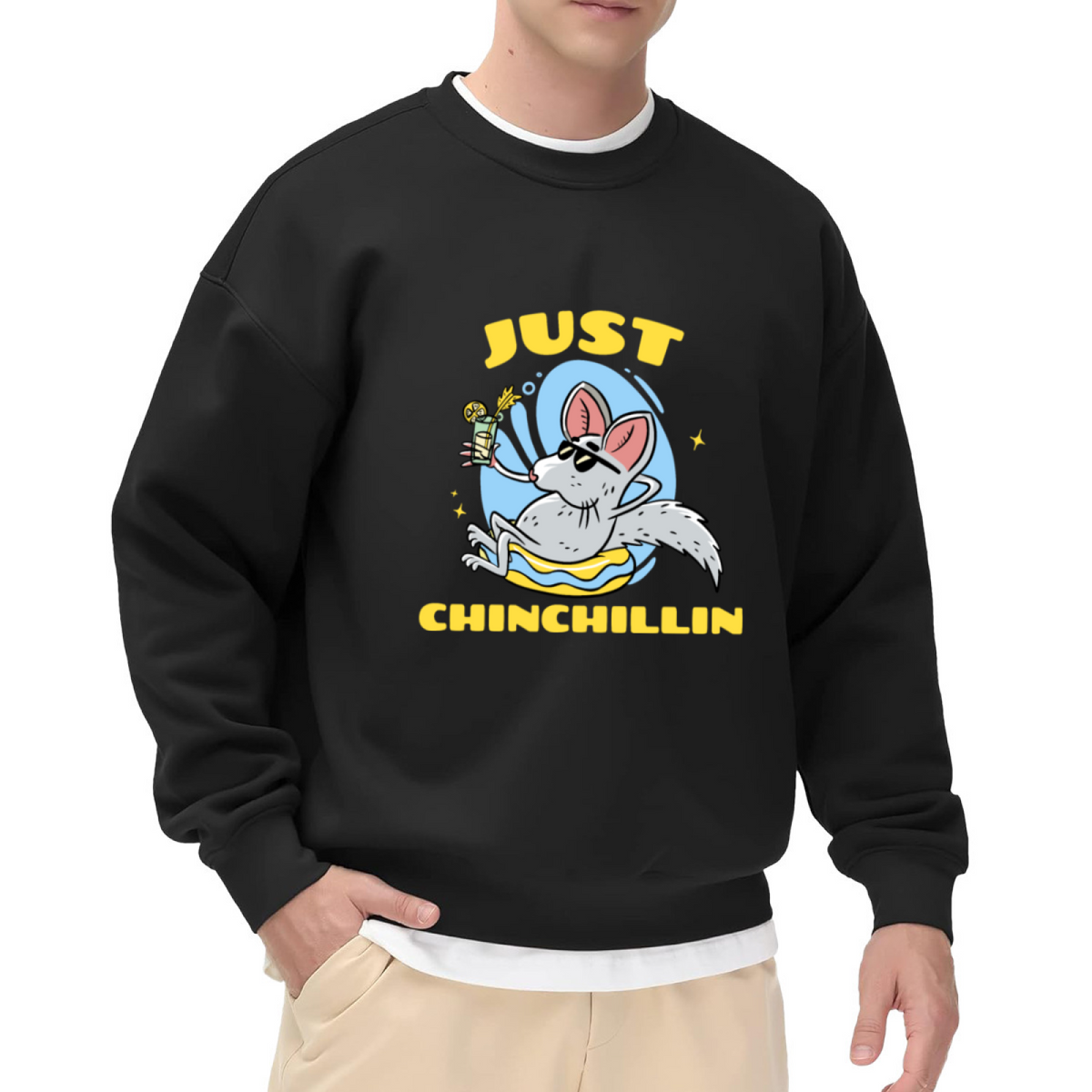 Just Chinchillin Crewneck Sweatshirt - Funny Chinchilla Sunglasses Cartoon Pullover