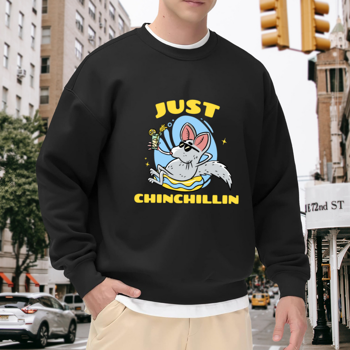 Just Chinchillin Crewneck Sweatshirt - Funny Chinchilla Sunglasses Cartoon Pullover