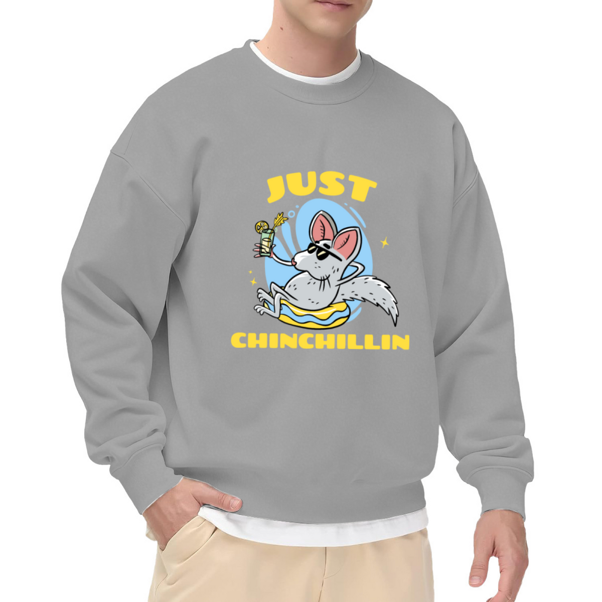 Just Chinchillin Crewneck Sweatshirt - Funny Chinchilla Sunglasses Cartoon Pullover