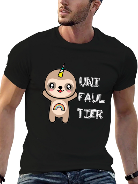 Uni Faultier Black T-Shirt Cute Sloth Unicorn Tee