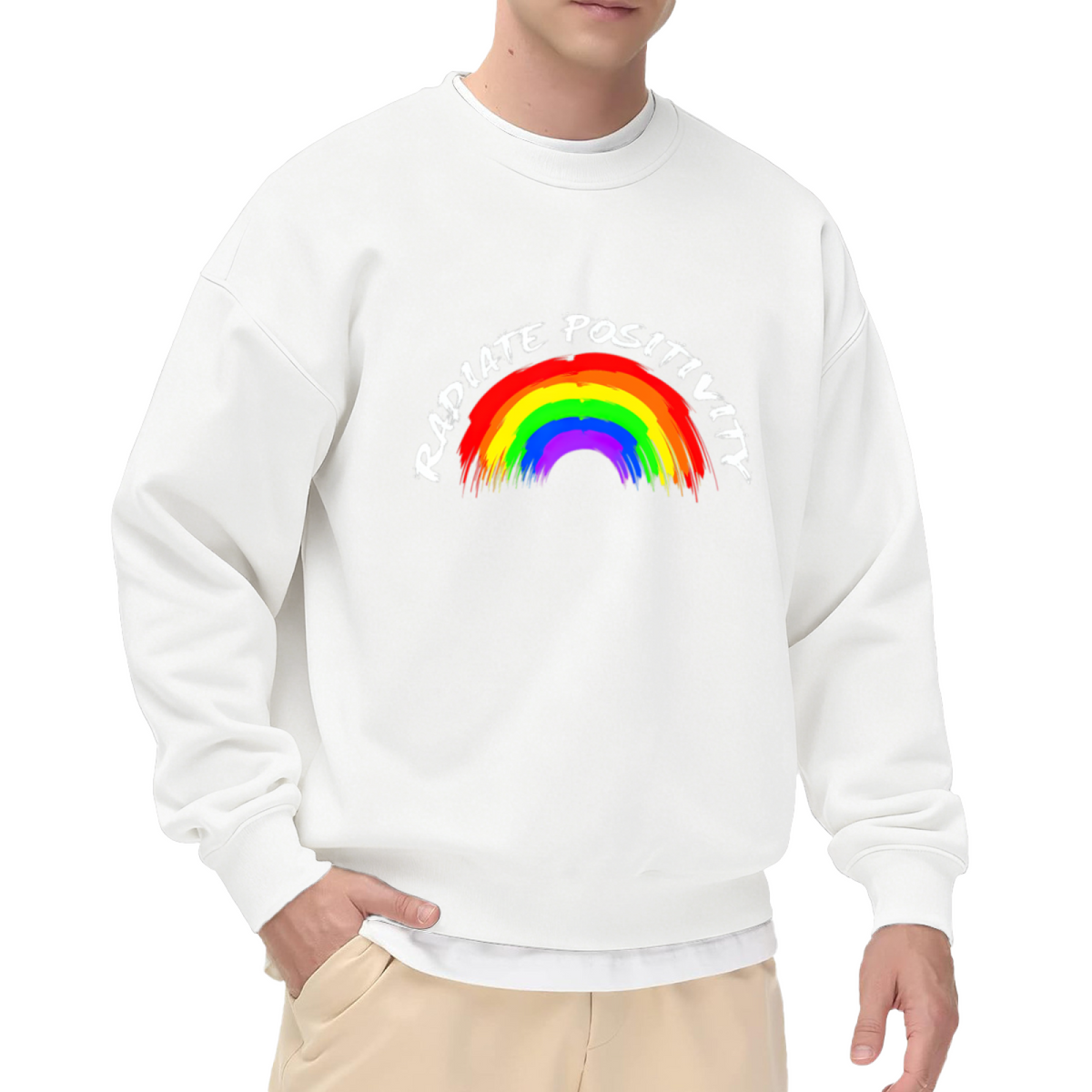 Radiate Positivity Rainbow Crewneck Sweatshirt - Colorful Motivational Inspirational Pullover