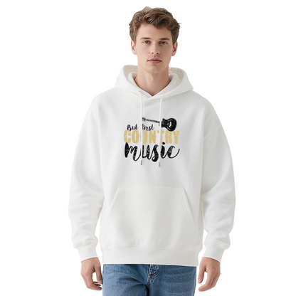 But First Country Music Distressed White Hoodie