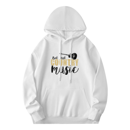But First Country Music Distressed White Hoodie