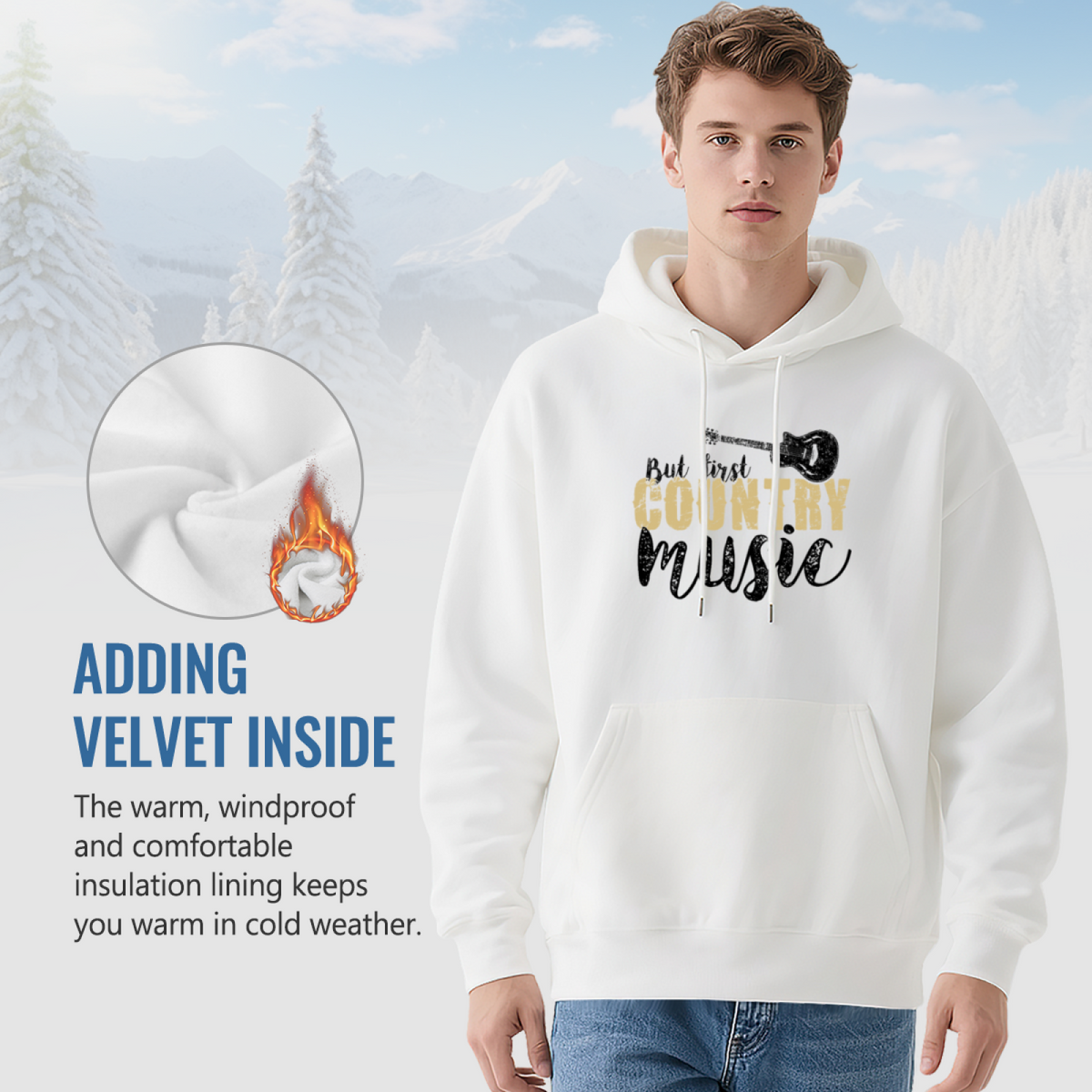 But First Country Music Distressed White Hoodie