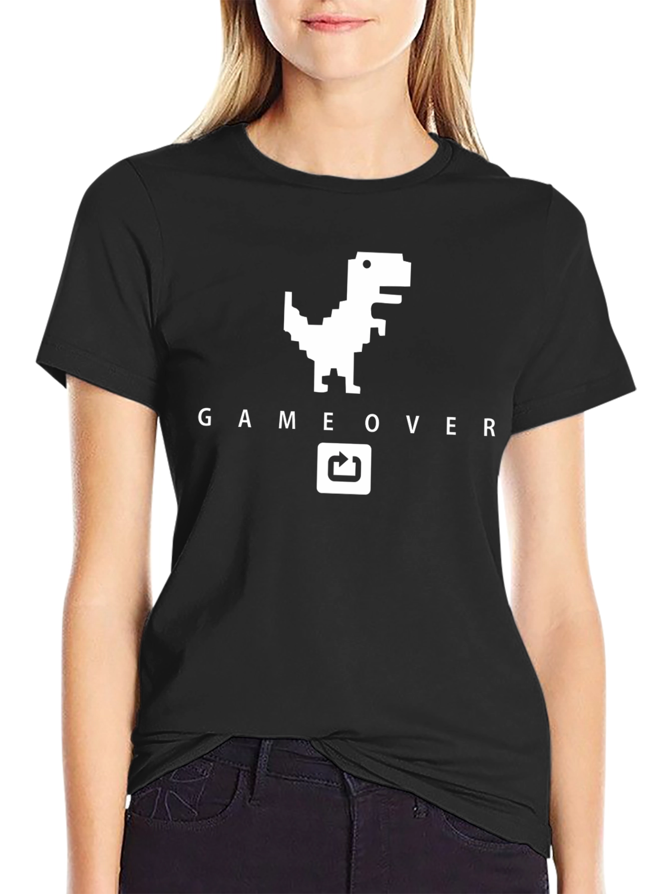Game Over Dinosaur Graphic Tee - Black