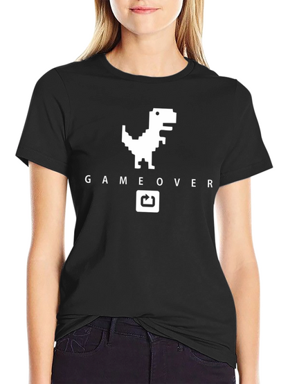 Game Over Dinosaur Graphic Tee - Black