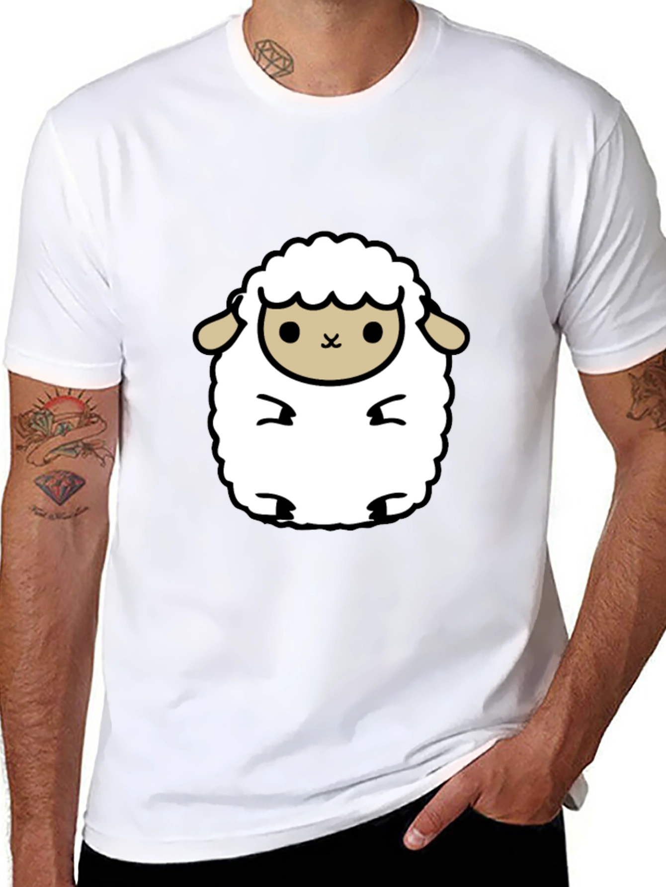 Cute Sheep Graphic Black T-Shirt