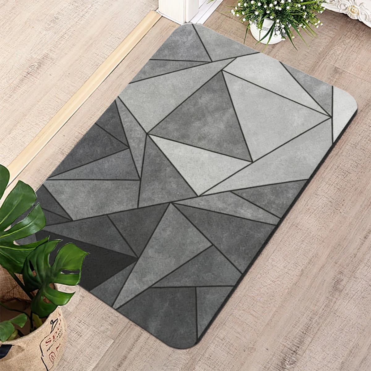 Grey Black Geometric Triangle Mosaic Diatomite Bath Mat