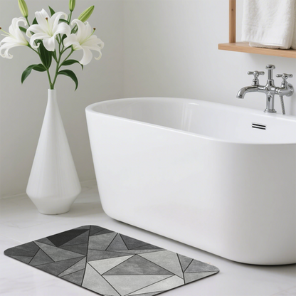 Grey Black Geometric Triangle Mosaic Diatomite Bath Mat