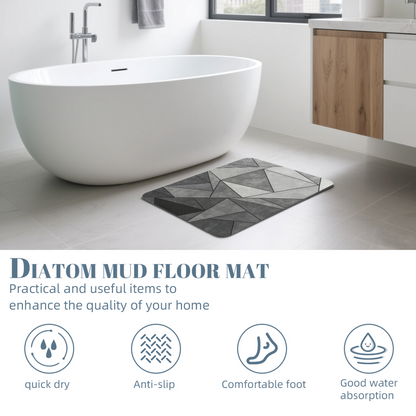 Grey Black Geometric Triangle Mosaic Diatomite Bath Mat