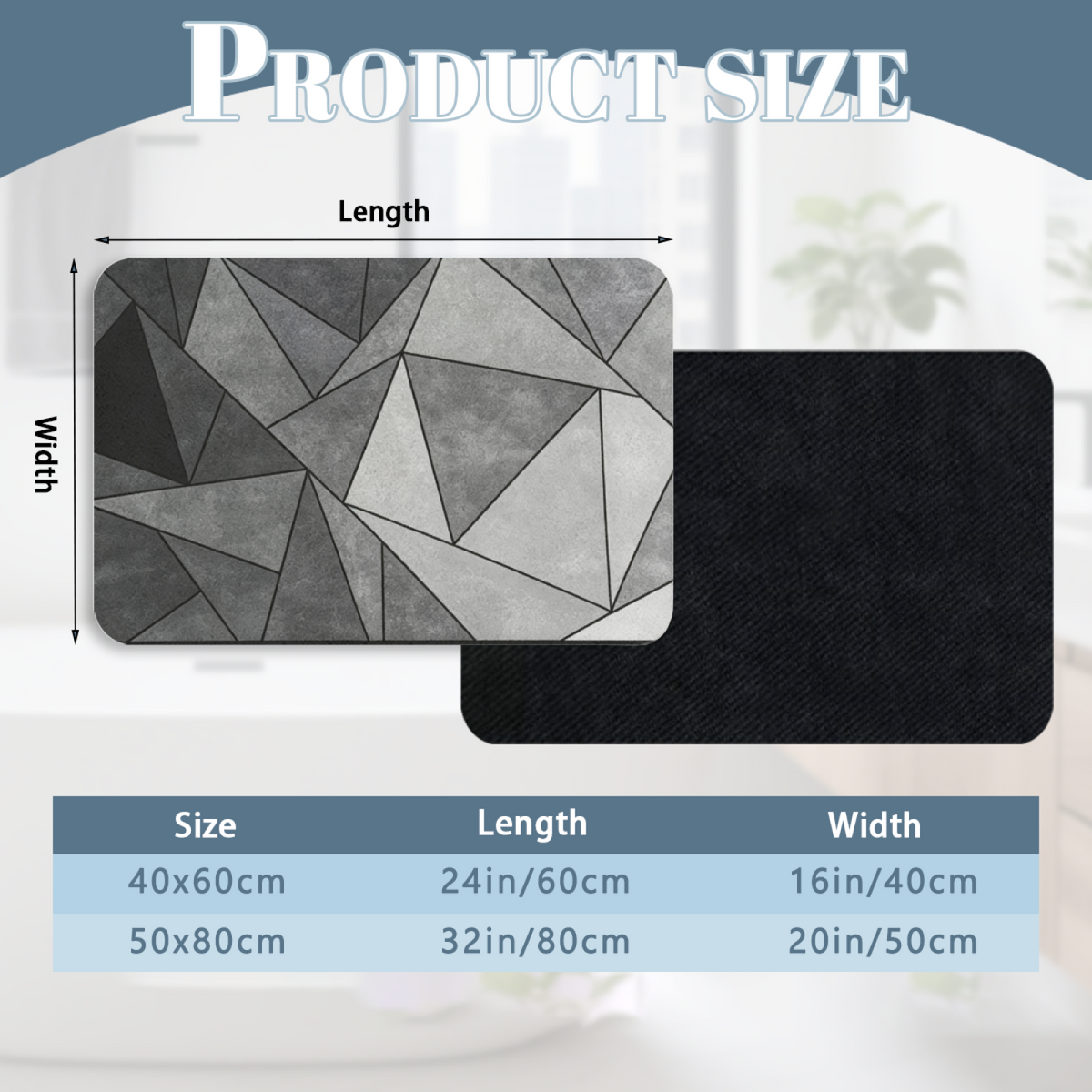Grey Black Geometric Triangle Mosaic Diatomite Bath Mat