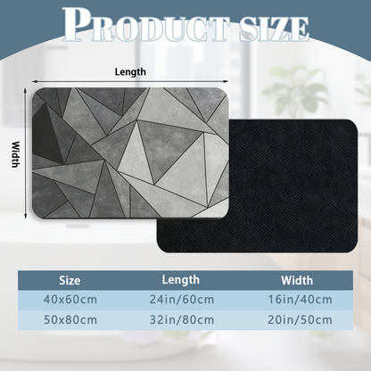 Grey Black Geometric Triangle Mosaic Diatomite Bath Mat
