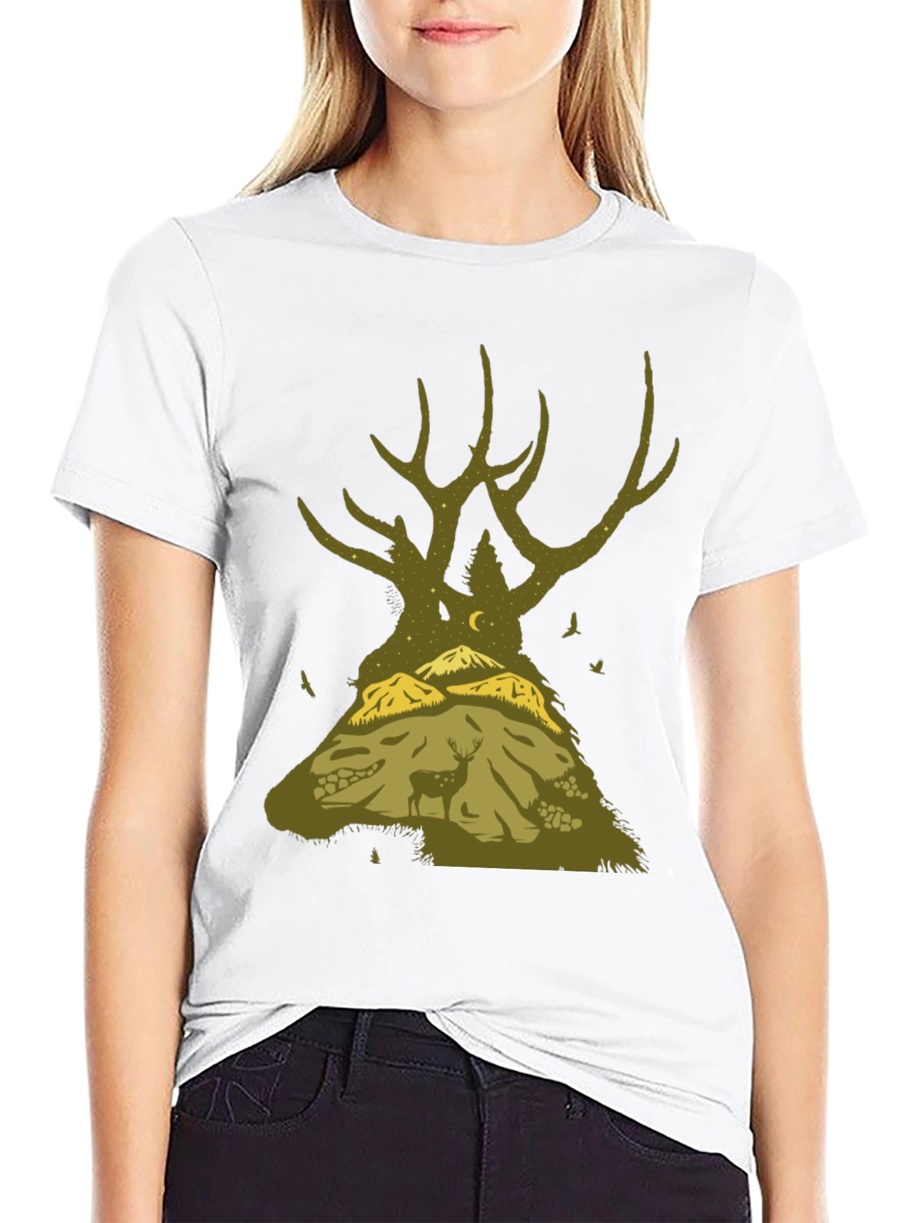 Nature Deer Silhouette Graphic Tee