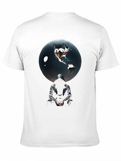 Earth Globe Graphic Print Black T-Shirt