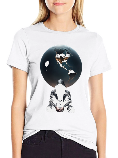 Earth Globe Graphic Print Black T-Shirt